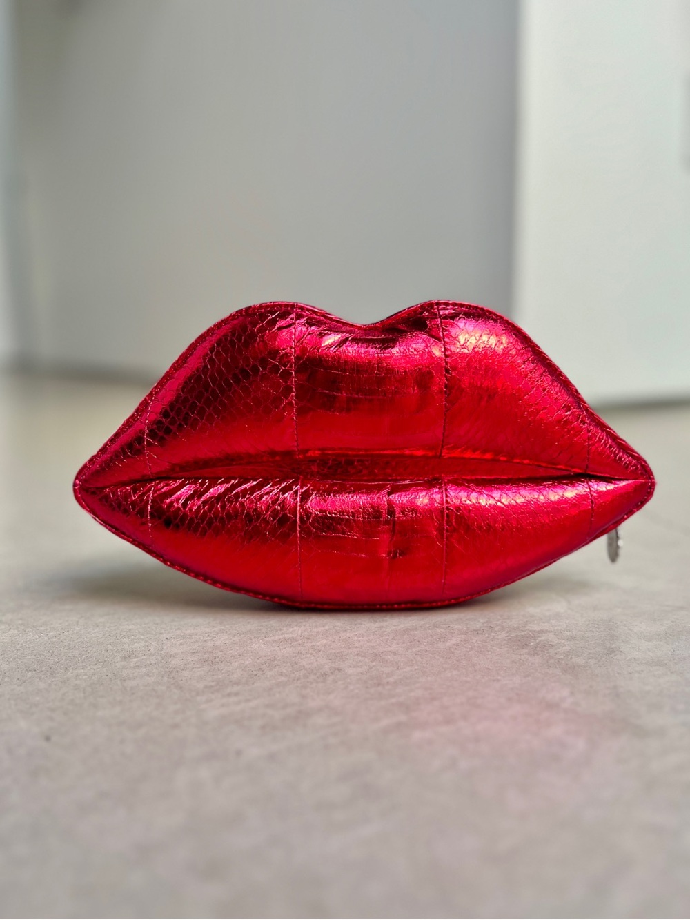 Lulu Guinness Metallic Red Croc/Snake Skin Lips Clutch Bag + Dustbag